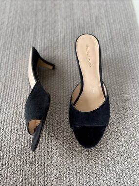 Pelle Moda Navy Blue Suede Kitten Heels Mules Slides Size 8